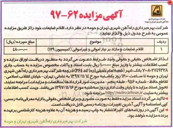 مزایده ، مزایده اقلام ضایعات و ....