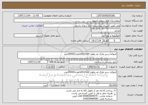 استعلام انژیوکت سبز مارک مد یفلون witromedتعداد30000عدد