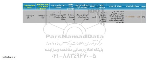 مناقصه ، مناقصه  تکمیل مدرسه