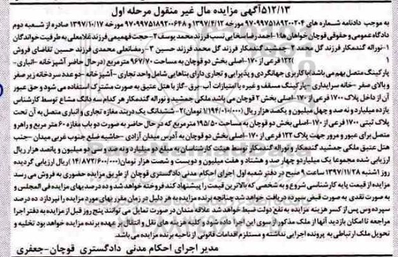 آگهی مزایده ، مزایده دوباب مغازه 60 مترمربع مرحله اول 