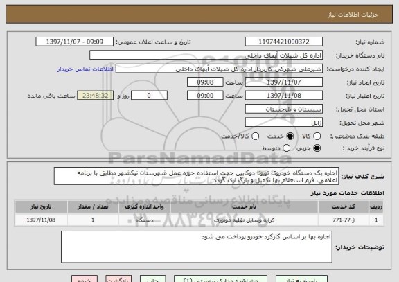 استعلام اجاره یک دستگاه خودروی تویوتا دوکابین جهت استفاده حوزه عمل شهرستان نیکشهر مطابق با برنامه اعلامی، فرم استعلام بها تکمیل و بارگذاری گردد