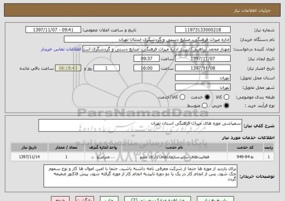استعلام سمپاشی موزه های میراث فرهنگی استان تهران