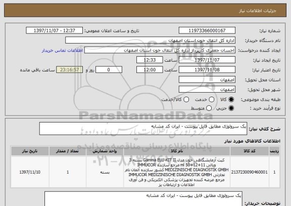 استعلام پک سرولوژی مطابق فایل پیوست - ایران کد مشابه