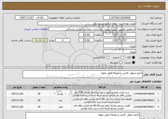 استعلام مانتو شلوار، کفش و مقنعه طبق نمونه