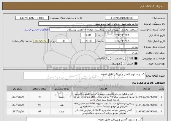 استعلام کت و شلوار، کفش و پیراهن طبق نمونه