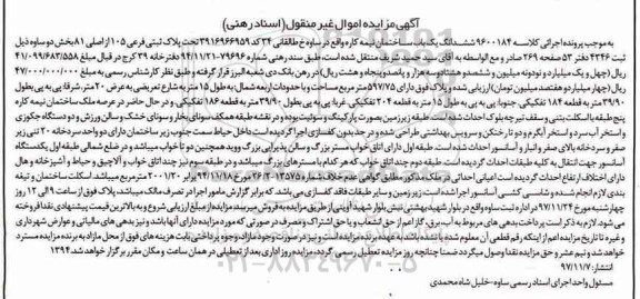 مزایده ،مزایده ششدانگ یکباب ساختمان نیمه کاره 