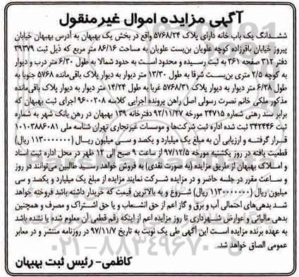 مزایده ،مزایده ششدانگ یک باب خانه 86.16 مترمربع 