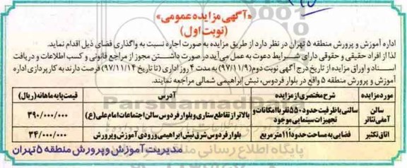 مزایده ,مزایده اجاره واگذاری فضا 
