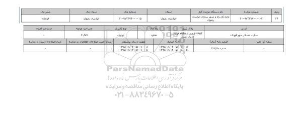 مزایده,مزایده مغازه تجاری عرصه 61.77