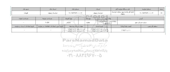مزایده,مزایده مغازه تجاری عرصه 60.52