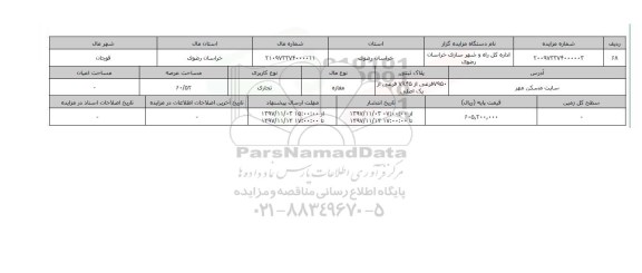 مزایده,مزایده مغازه تجاری عرصه 60.52
