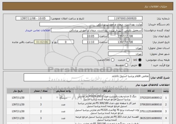 استعلام تمامی اقلام پرشیا استیل باشند