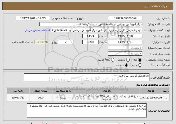 استعلام 3000کیلو گوشت مرغ گرم