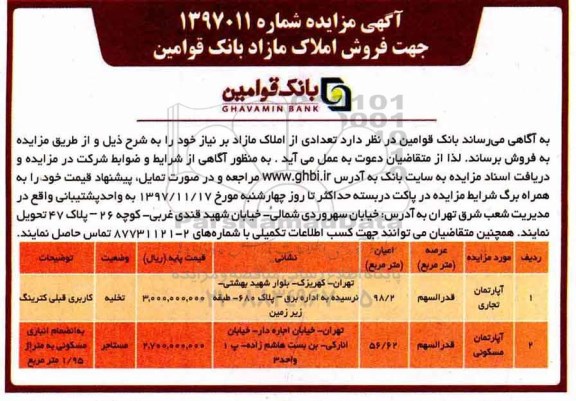 مزایده ،مزایده فروش املاک مازاد 