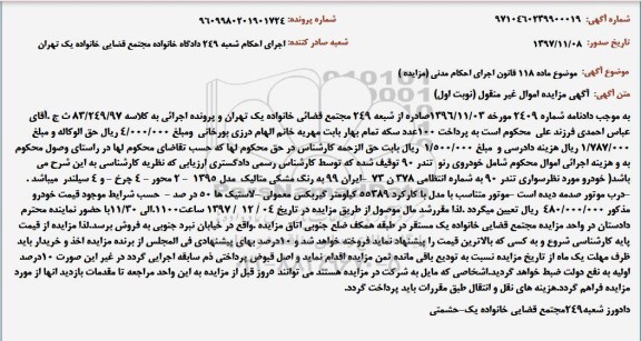 مزایده خودروی رنو تندر