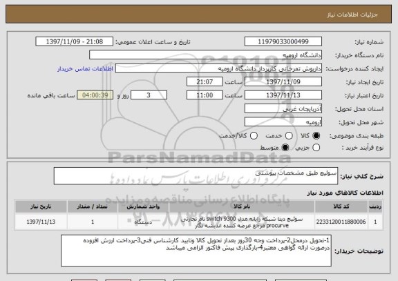 استعلام سوئیچ طبق مشخصات پیوستی
