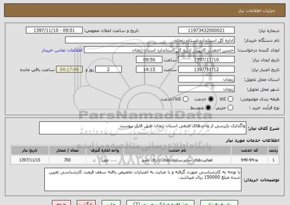 استعلام واگذاری بازرسی از واحدهای صنفی استان زنجان طبق فایل پیوست