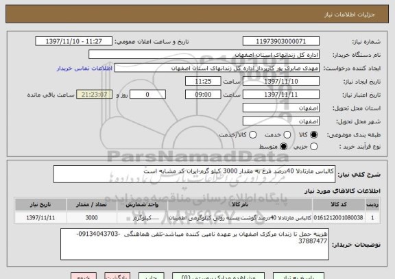 استعلام کالباس مارتادلا 40درصد مرغ به مقدار 3000 کیلو گرم-ایران کد مشابه است