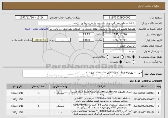 استعلام خرید سرور و تجهیزات مرتبط طبق مشخصات پیوست