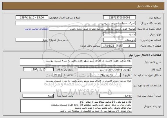 استعلام انواع درخت جهت کاشت در فضای سبز شهر جدید رامین به شرح لیست پیوست