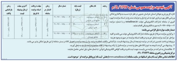 آگهی تجدید مزایده عمومی, تجدید مزایده واگذاری اماکن ورزشی قابل بهره برداری 