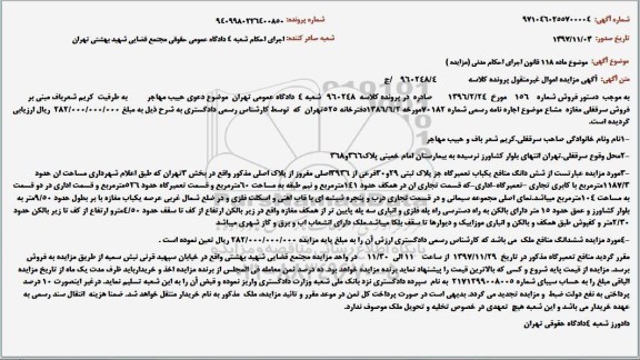 مزایده, مزایده فروش سرقفلی مغازه مشاع 