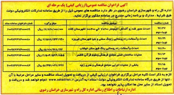 مناقصه , مناقصه احداث محور قله زو آقداش...