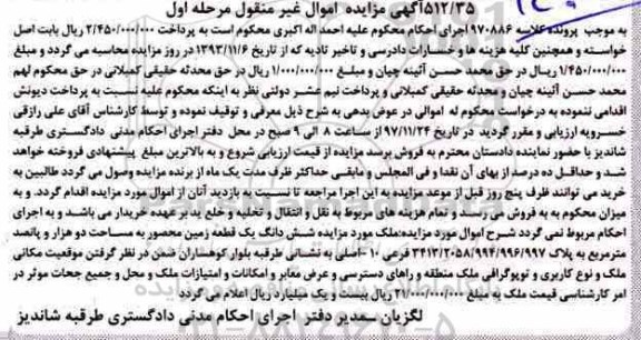مزایده ،مزایده ششدانگ یک قطعه زمین مرحله اول
