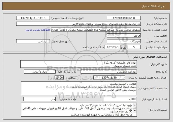 استعلام انواع کابل افشان (درجه یک) 
طبق لیست پیوست 