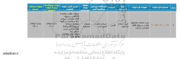 مناقصه ، مناقصه خرید خدمات مشاوره نظارت بر پروژه های عمرانی