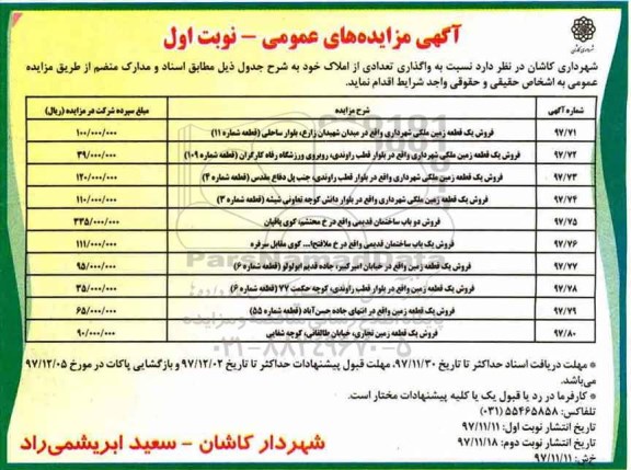 مزایده, مزایده واگذاری فروش قطعه زمین 