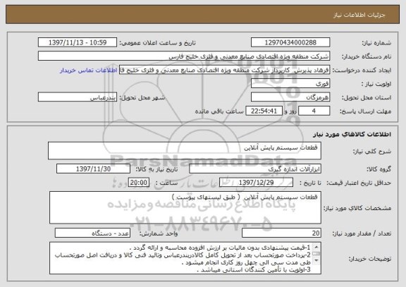 استعلام  قطعات سیستم پایش آنلاین