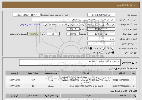 استعلام باتری صبا و کابینت باتری یک طبقه