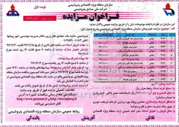فراخوان مزایده , مزایده فروش خودرو