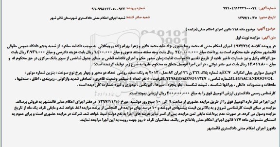 مزایده, مزایده اتومبیل سواری جیلی امگراند
