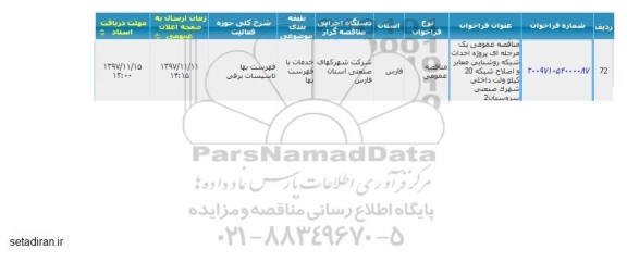 مناقصه عمومی, مناقصه  پروژه احداث شبکه روشنایی معابر و اصلاح شبکه ...