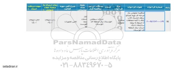 مناقصه ، مناقصه تهیه مصالح سقف مشبک کاذب کناف