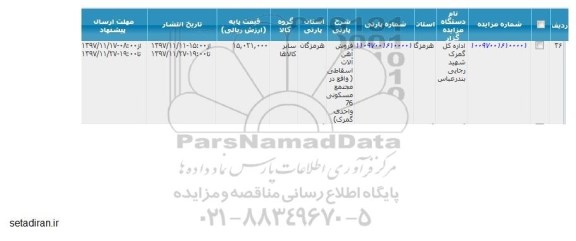 مزایده, مزایده فروش آهن آلات اسقاطی واقع در مجتمع مسکونی 76 واحدی 