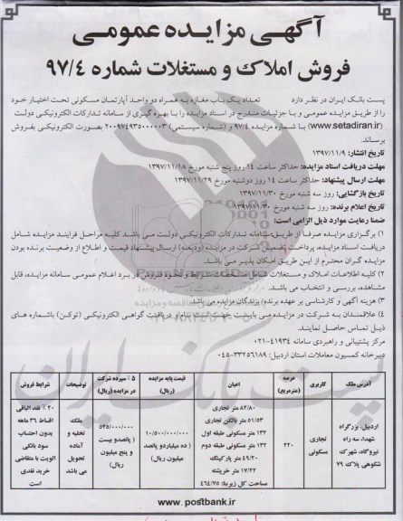 مزایده، مزایده فروش املاک و مستغلات کاربری مسکونی