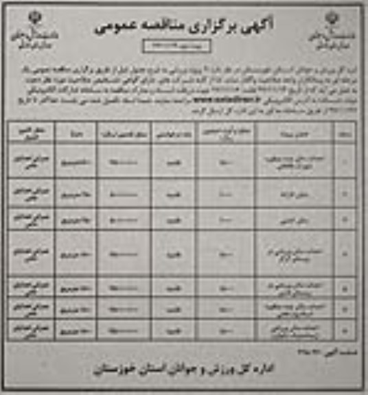 مناقصه ، مناقصه واگذاری  7 پروژه ورزشی نوبت دوم