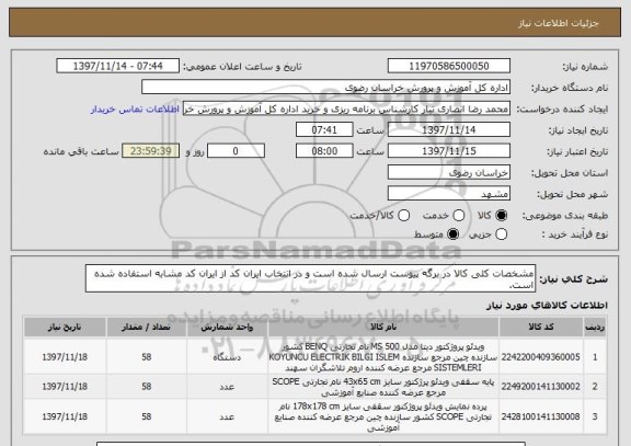 استعلام مشخصات کلی کالا در برگه پیوست ارسال شده است و در انتخاب ایران کد از ایران کد مشابه استفاده شده است.