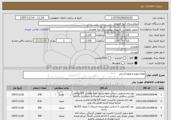 استعلام موادشوینده وبهداشتی