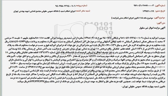 مزایده مزایده پلاک ثبتی شماره 131 فرعی