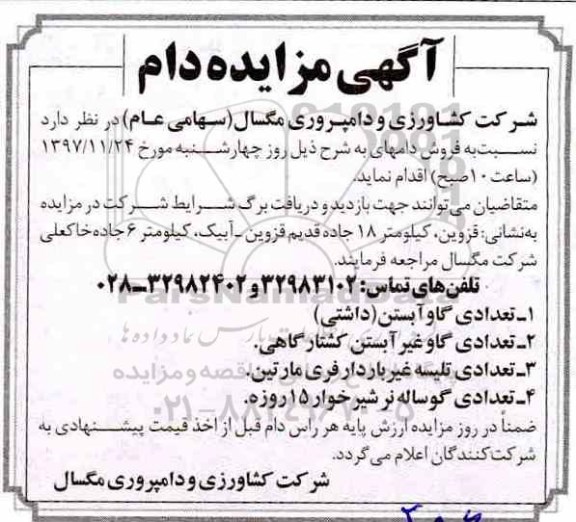 مزایده , مزایده فروش دام