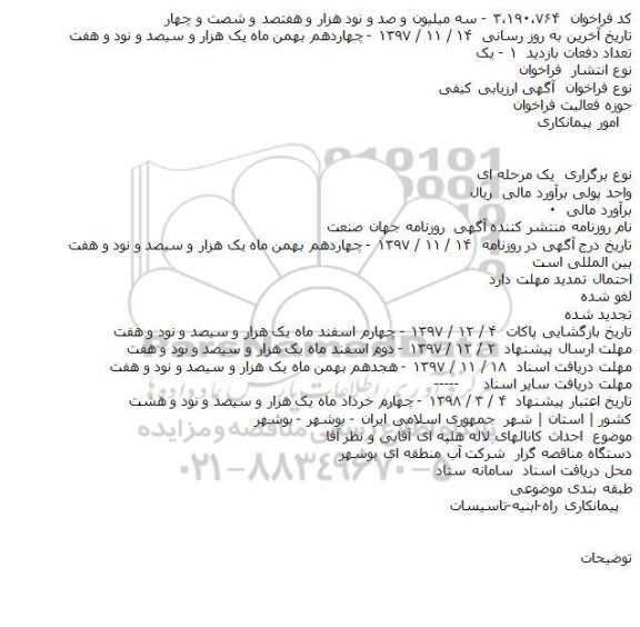 مناقصه ، مناقصه احداث کانالهای لاله هلپه ای 