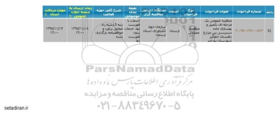مناقصه تکمیل و بهسازی جاده دسترسی بین مزارع 