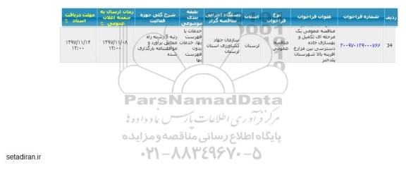 مناقصه تکمیل و بهسازی جاده دسترسی بین مزارع