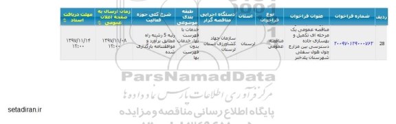 مناقصه , مناقصه تکمیل و بهسازی جاده دسترسی بین مزارع چول هول سفلی 