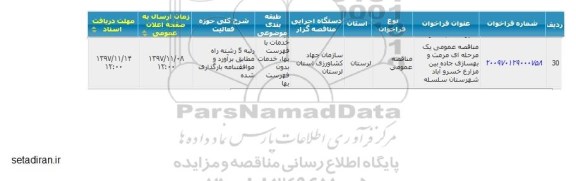 مناقصه, مناقصه مرمت و بهسازی جاده بین مزارع 