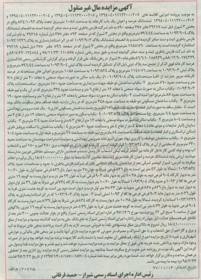 مزایده مزایده شش دانگ عرصه و اعیان یک باب کارخانه 
